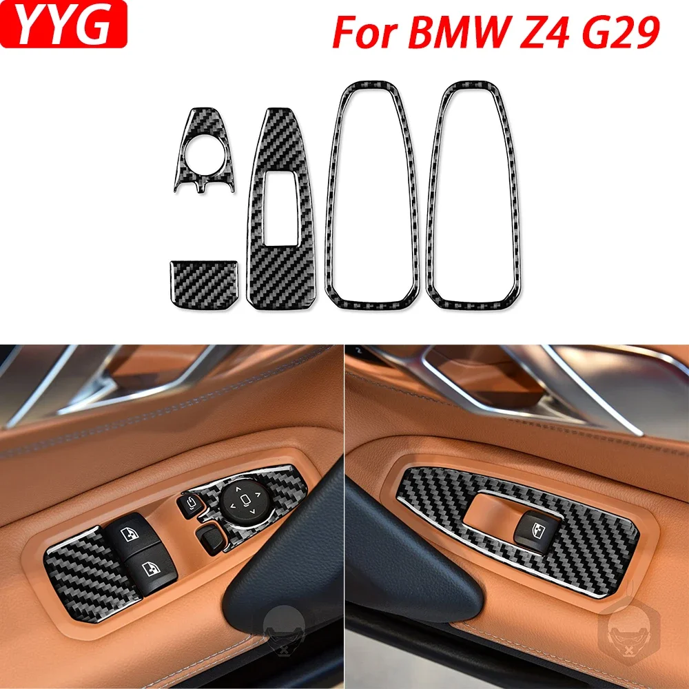 For BMW Z4 G29 2017-2024 Car Accessories Carbon Fiber Window Lifting Control Panel Cover Trim Interior Sticker Modification
