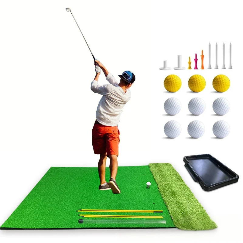 

High-Play Double Artificial Grass Mat Outdoor Swing Trainer and Golf Ball Practice Hitting Pad