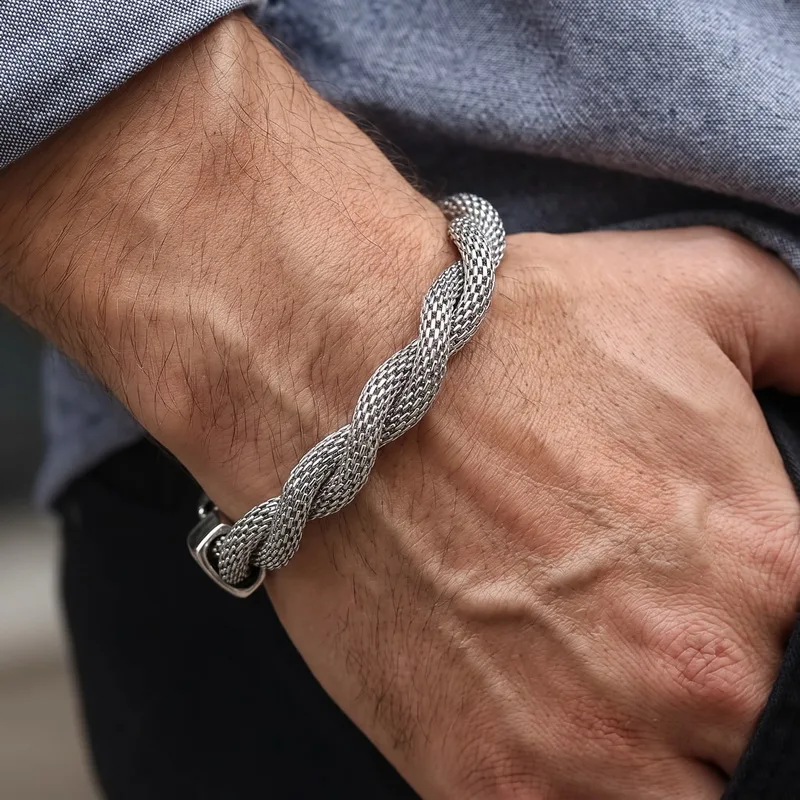 Stainless Steel Entwine Braided Double Bracelet Lobster Clasp with Popcorn Chain Jewelry New Model