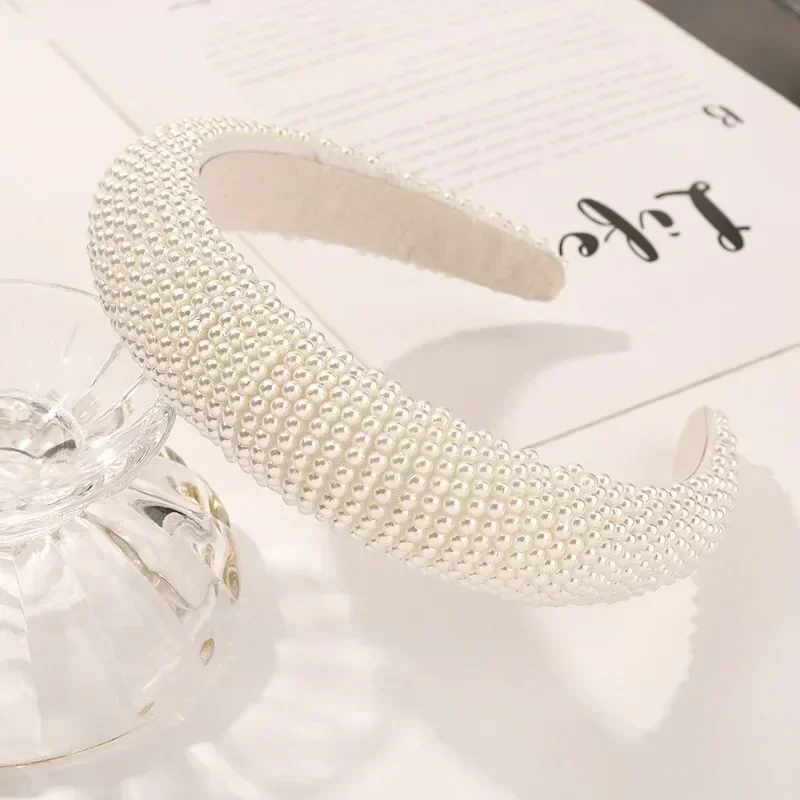 New Korean Baroque Handmade Beaded Fashion Sponge Pearl Hair Band Ladies Wide Wedding Headdress Gift with Accessories