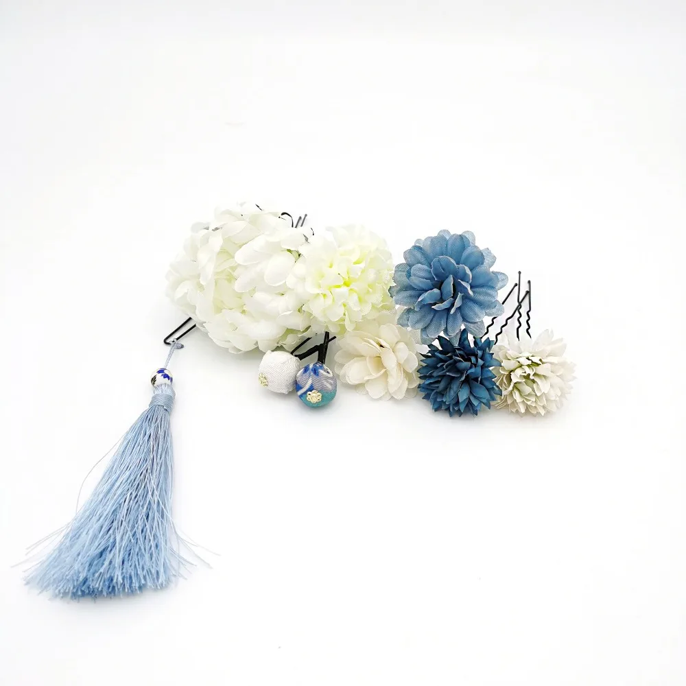 

Jewelry Japanese Style Flower Hair Forks Flower Cloth Japanese Kimono Hair Clips Vintage Handmade Tassels Hair Stick Girls