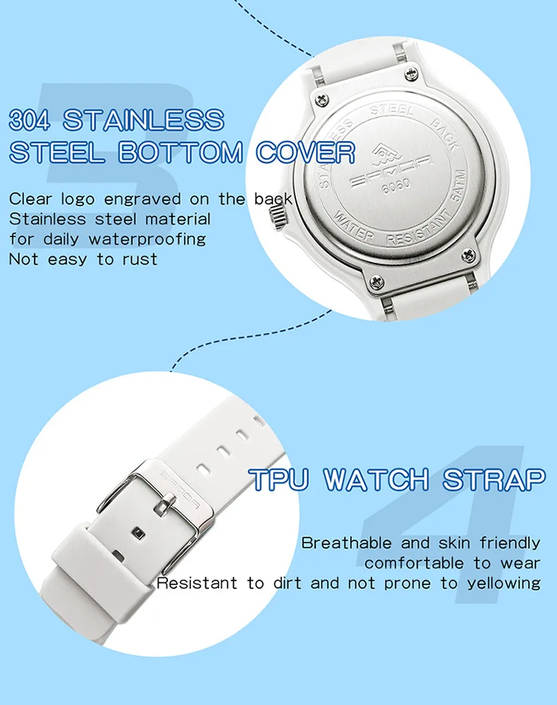 SANDA 9072 Personalized Casual Simple Waterproof Night Light Date Silicone Strap Youth Quartz Watch Men's and Women's Gifts