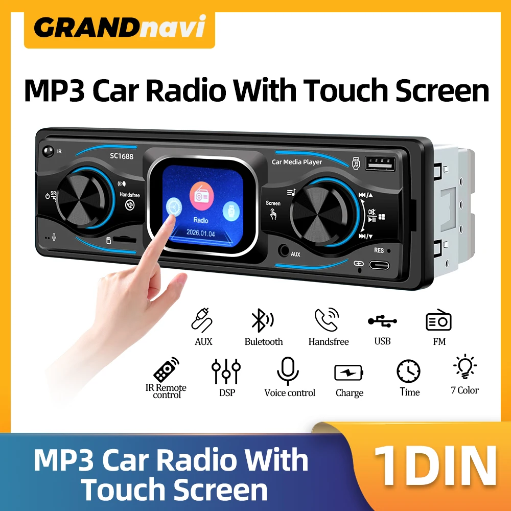 

Grandnavi 1Din Car Radio MP3 Player In-dash Touch Screen Autoradio Bluetooth USB/SD/AUX-IN Colorful Lights DSP Voice Assistant