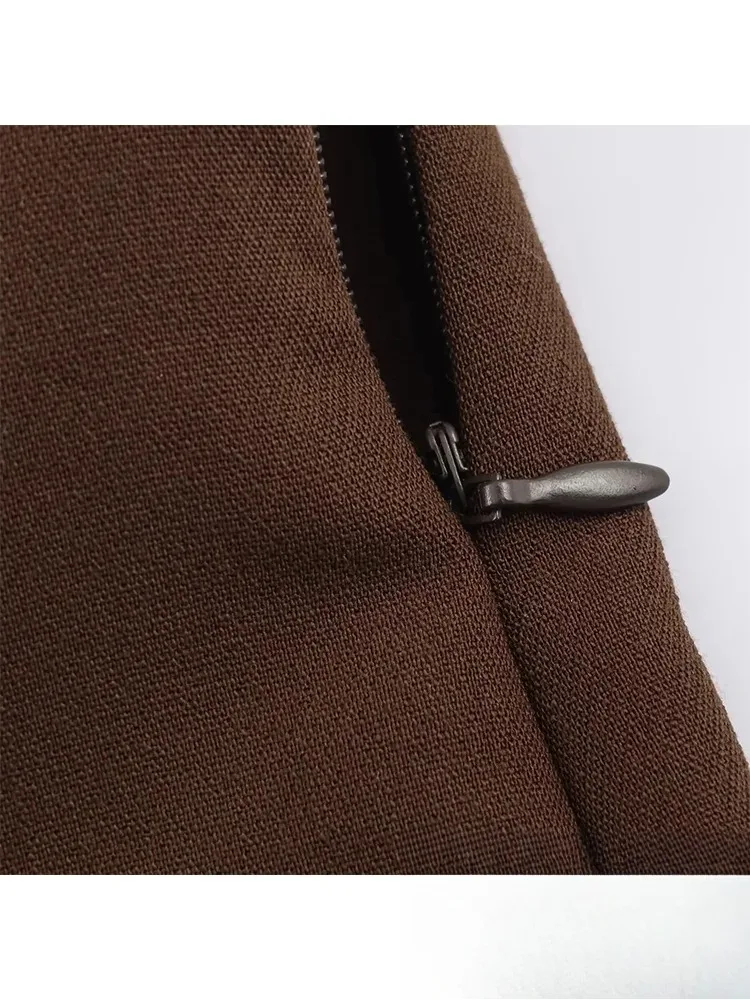 콘달라 캐주얼 시크 브라운 미니 숏 스커트 앞트임 하이웨이스트 와이드 레그 숏츠 여성 패션 2025 스트리트웨어 가을 숏츠