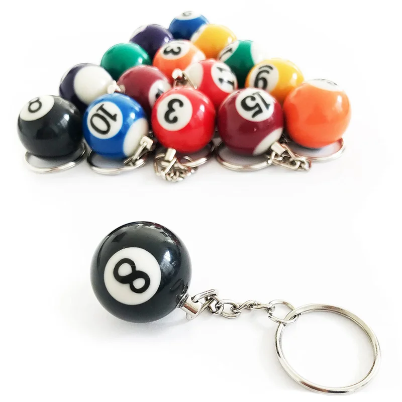 Colorful Billiard Ball Keychain Set 48 Pcs,Mini Magic Key Chain Balls Eightball Billar Billiards Chains Accessories