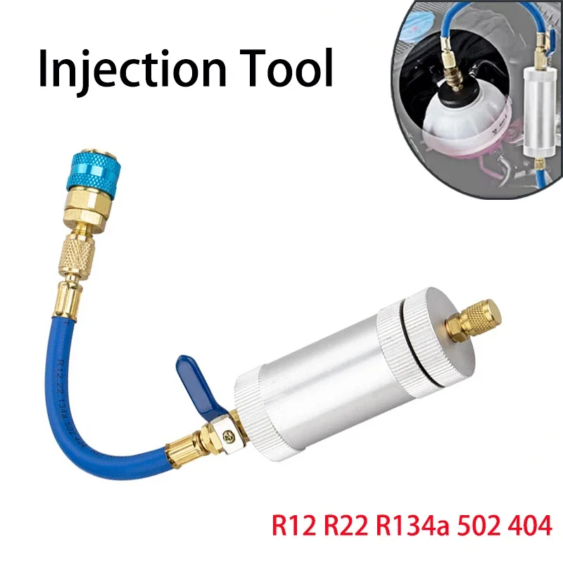 R12 R134A R22 Air Conditioning Car Oil Injection Dye Tool 2 1/4' SAE Pure Liquid Oil Coolant Filler Tube AC-UV02 With Connector