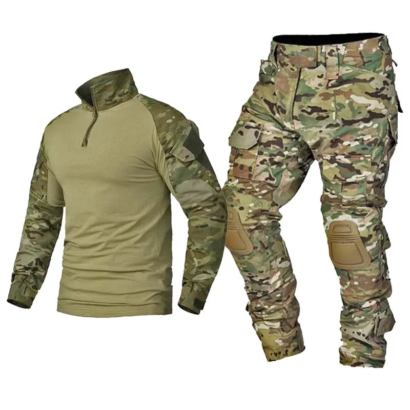 

New Multiple Tactical Sets Hunting Breathable Clothes Fold Men Pants+Pads Camo CP Suit Combat Uniform Airsoft Kits Camouflage