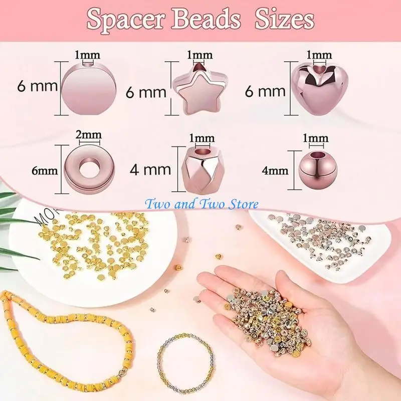 HX6F 2160Pcs Loose Beads Star Heart Flat Disc Beads Polyhedral Cylindrical Beads