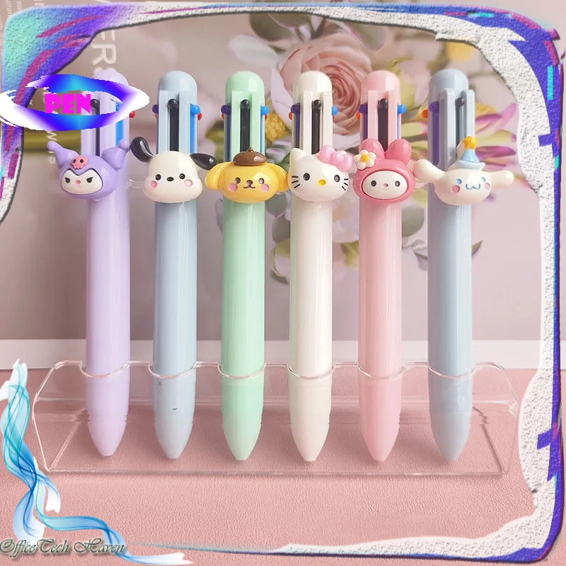 

Sanrio Cartoon 6-Color Ballpoint Pen 24pcs New Hello Kitty Cinnamoroll Kawaii Students Learn Stationery Office Press Write Pens