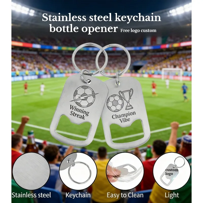 Custom LOGO Bottle Opener Beer Keychain Stainless Steel Keybuckle Multifunctional Pendant Keyring Bar Soccer Match Wholesale