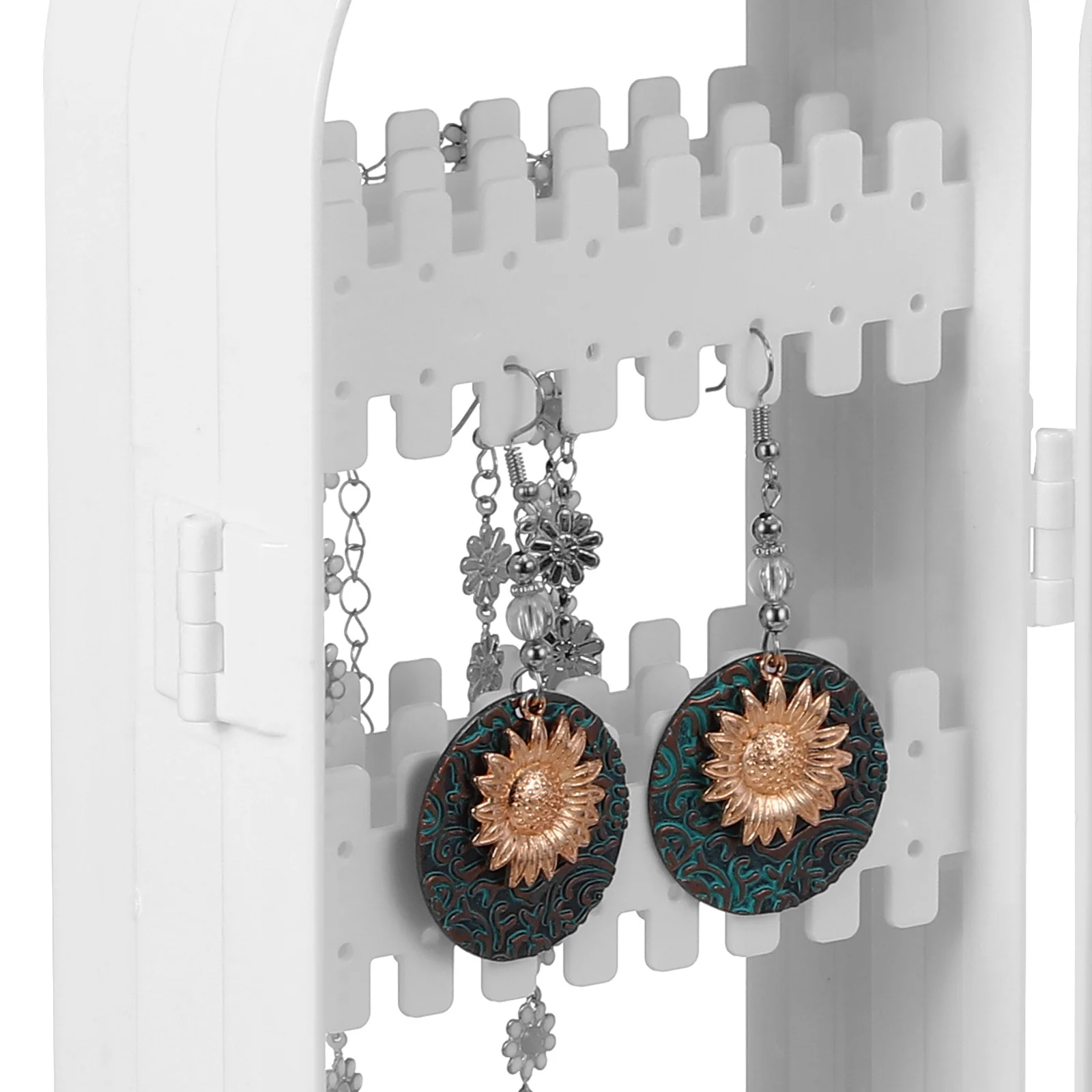 

Foldable Earring Holder Four Doors Jewelry Organizer Display Stand 360 Degree Rotatable for Bedroom Vanity Earring Organizer