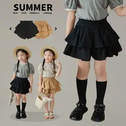 Girls Skirt White Pleated Layered Skirt School Child Black Pink All-match Tutu Casual Infant Kids Mini Short Skirt 3 To 12 Years