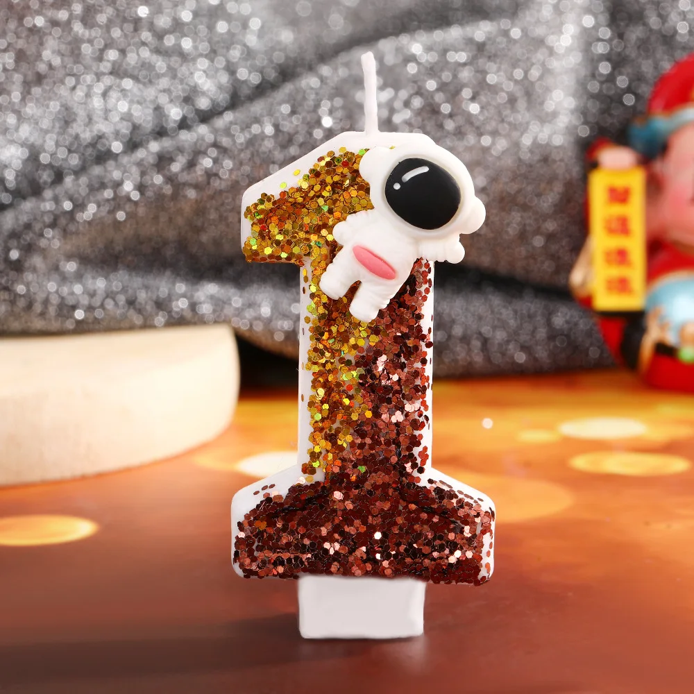 Cartoon Alien Creative Sequin Digital Candle Little Boy Birthday Cake Candle Atmosphere Decoration Plug-in