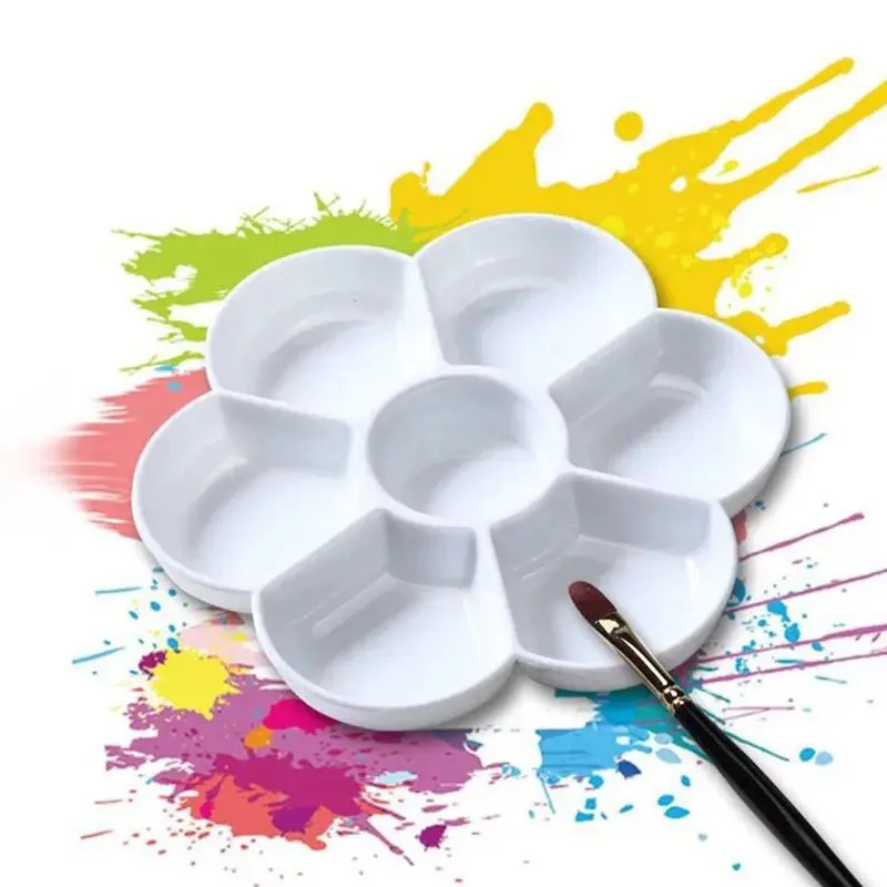 7-grid Plum Blossom Paint Palette Tray Imitation Ceramic for Acrylic Oil Watercolor Gouache Craft DIY Art Painting, White