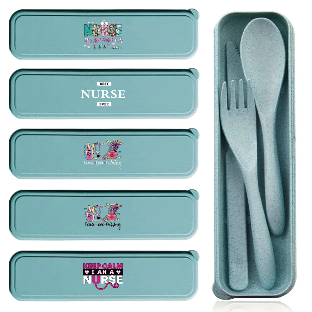 

Набор столовых приборов из пшеничной соломы, 3 предмета: ложка, вилка, палочки для еды, с чехлом для хранения, органайзер для столовых приборов, аксессуары для обеда, с рисунком медсестры