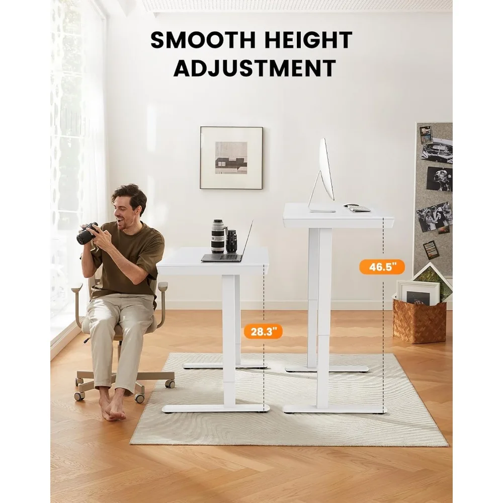 Electric Standing Desk, 48 X 24 Inch Standing Desk with Drawer, Sit Stand Desk with Preassembled Top & USB Charging Ports