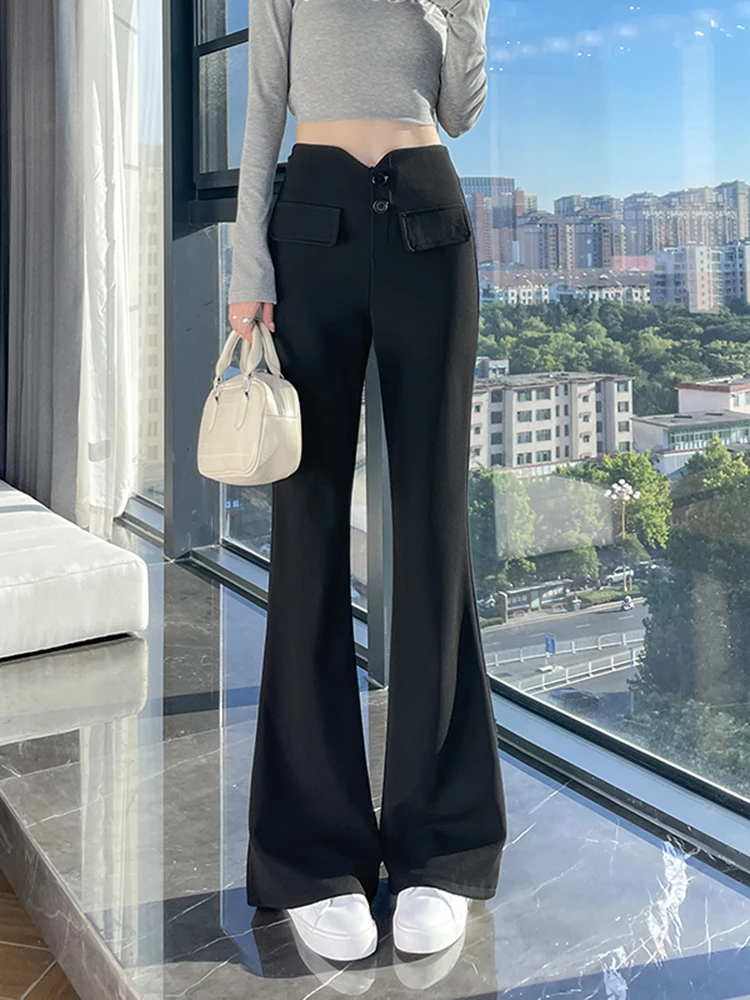 

Брюки женские с высокой талией и широкими штанинами, повседневные, весна 2026, новинка, модный дизайн, расклешенные, повседневные брюки-клеш