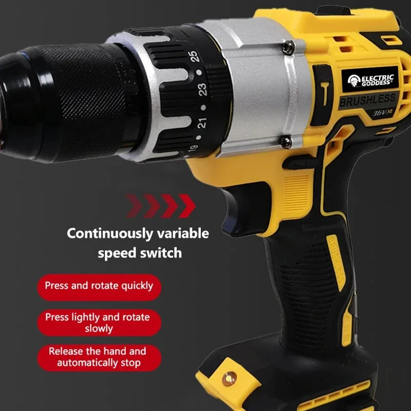 Electric Goddess Cordless Electric Drill 25+1 Torque Adjust 20V Brushless Compact Screwdriver Power Tool For Dewalt Battery