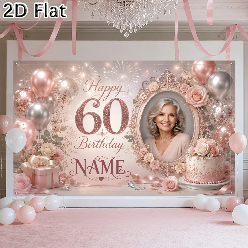 Party Banner Gold - 1pc Personalized 60th Birthday Backdrop Banner,