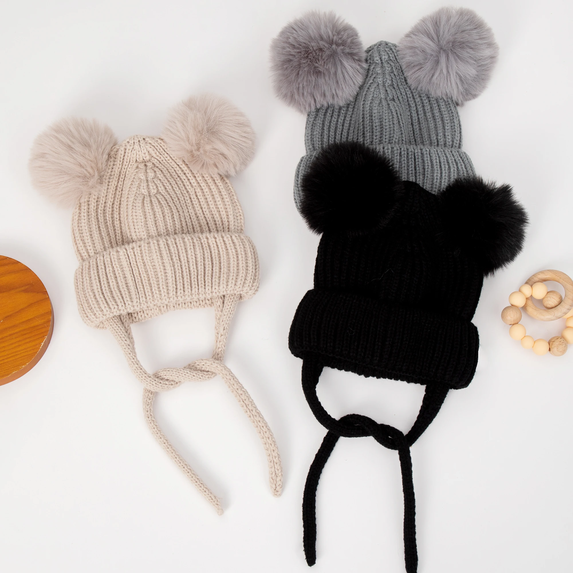 Pompom Winter Baby Hüte Nette Beanies Caps Bär Gehörschutz Gestrickte Jungen Mädchen Headwraps Warme Kinder Häkeln Infant Kind Kopfbedeckungen