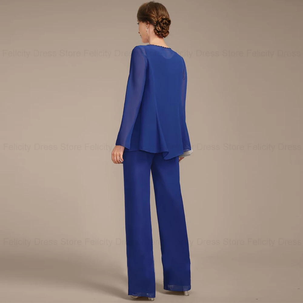 FELICITY-Mãe do vestido da noiva, Pantsuit Chiffon, vestidos de noite, miçangas, elegante, convidado do casamento, 3 pcs, 2024