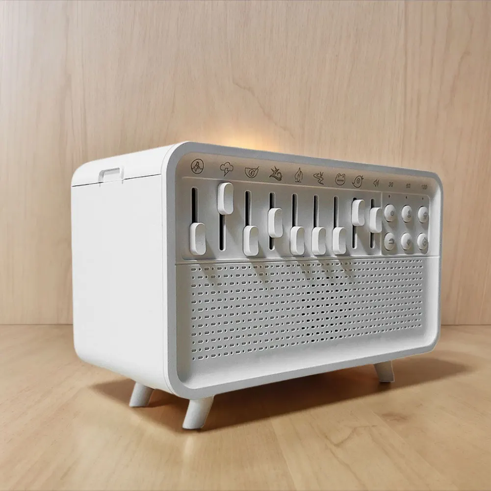

White Noise Sleep Sound Machine Flame Air Diffuser Humidifier with 8 Nature Sounds BT Speaker Night Light Essential Oil Diffuser