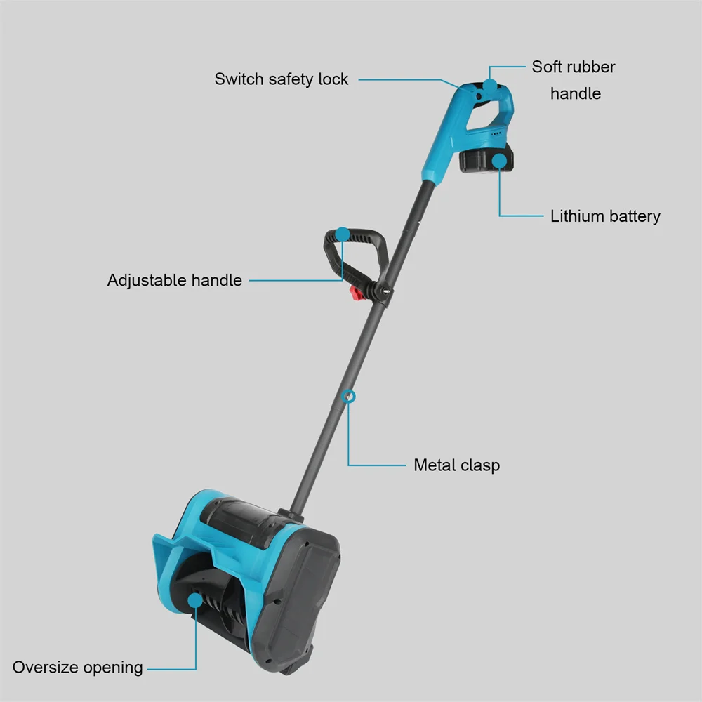 2500W Brushed Motor Electric Snow Plow 250mm Snow Sweeper Cordless Snow Shovel Clean Street Courtyard for 18V Battery