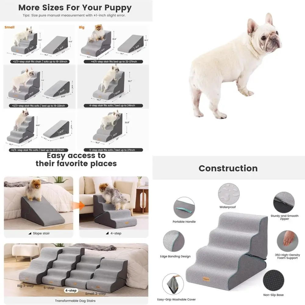 

Компактная 4-ступенчатая лестница и рампа для собак 2-в-1, идеально подходит для домашних животных 19–22 дюймов, с нескользящим, водонепроницаемым чехлом и удобной пеной