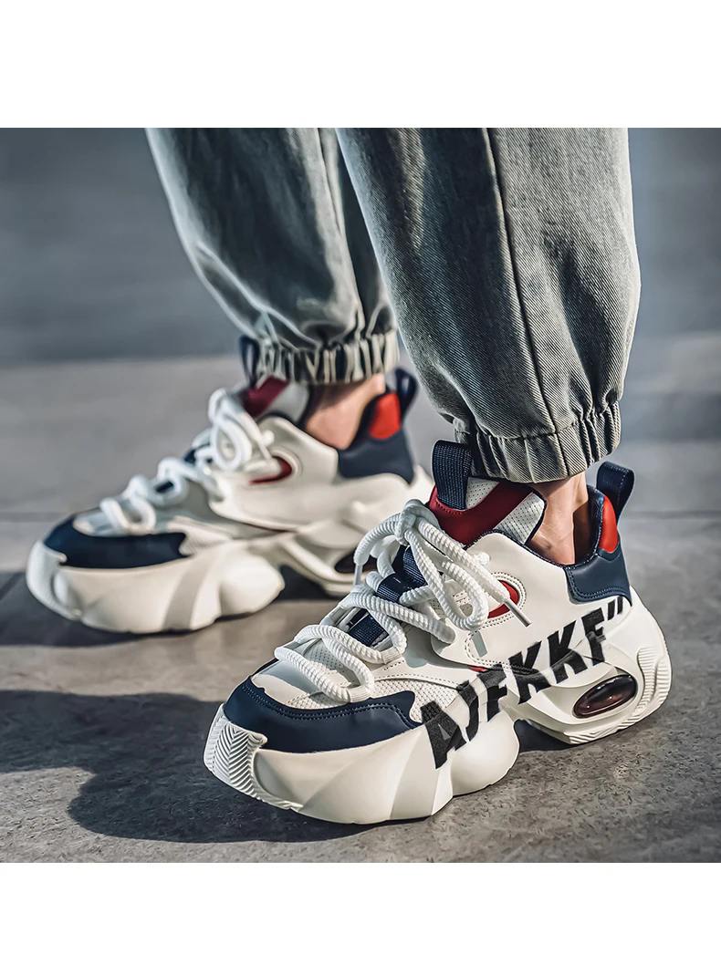 Herren-Sneaker mit dicker Sohle, trendigem Buchstabendruck, Farbblock-Design, Luftpolsterung, atmungsaktivem Mesh, höhenverstärkend, vielseitige Freizeitschuhe im Street-Style. – Detail 3