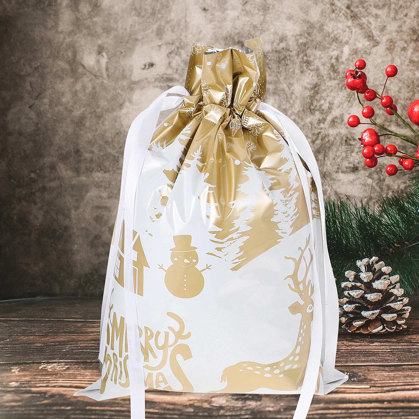 

10 Pcs Bags C y Storage Christmas Decoration Party Favor Bags OPP Drawstring Xmas Drawstring Bag Jewelry Storage