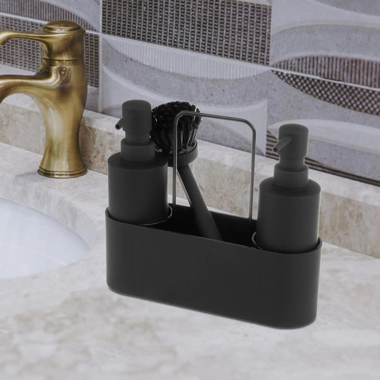 3 in 1 Soap Dispenser with Sponge Holder  Liquid Hand Soap Dispenser with Brush for Kitchen Hotel Home Countertop Holder Rack