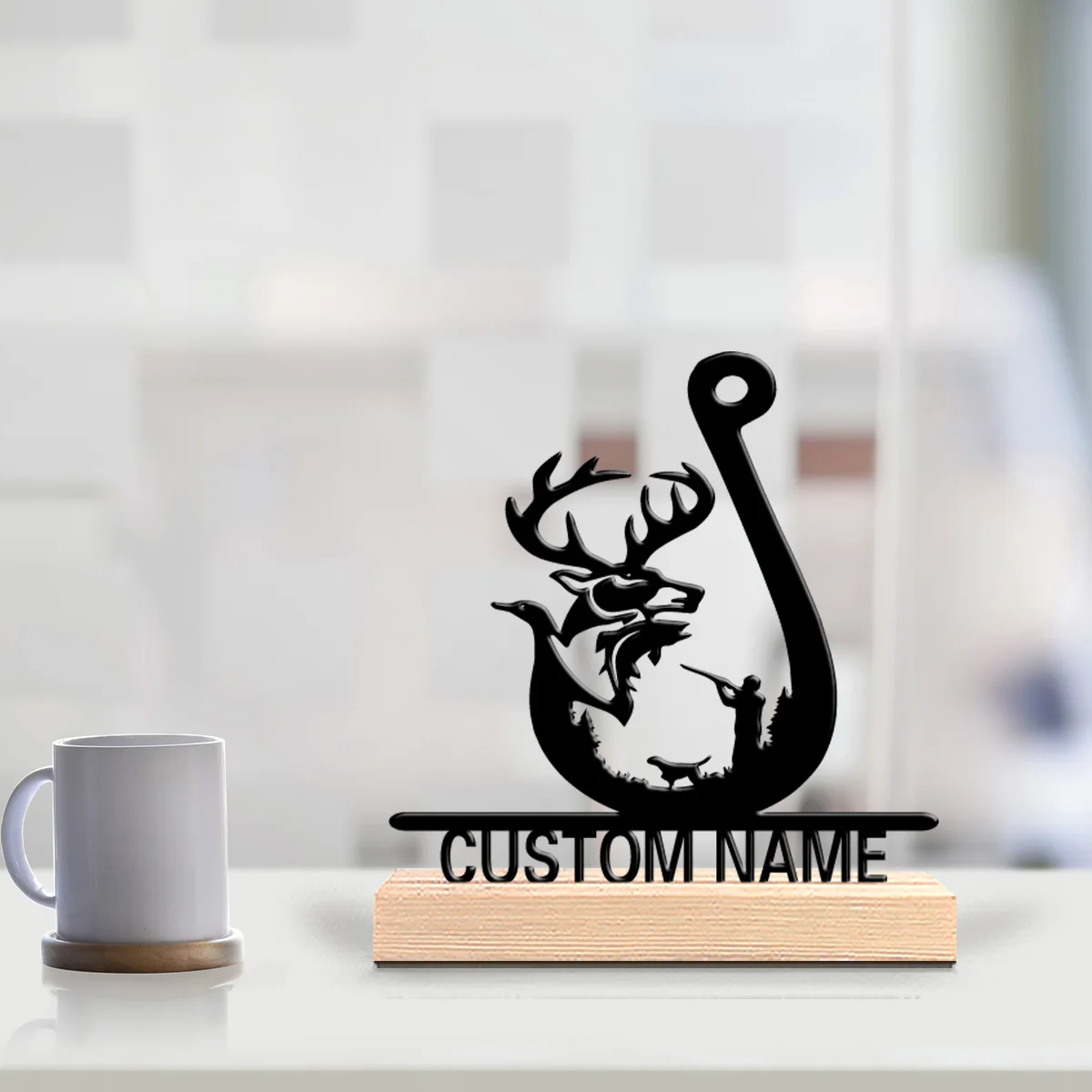 1pc New Design Personalized Custom Fishing Metal Statues Fishing Enthusiast Gift With Wooden Stand Suitable For Office Bedroom - view 3