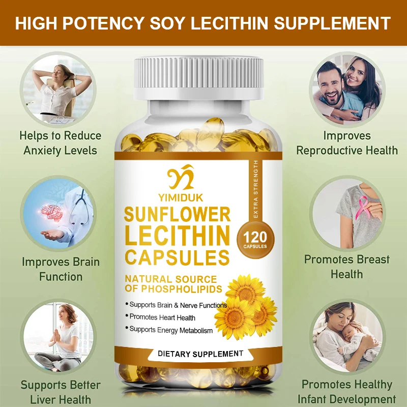 Sunflower Lecithin 1500mg | 120 Softgel Capsules | Rich in Phosphatidyl Choline | Non-GMO, Soy Free, Gluten Free Supplement