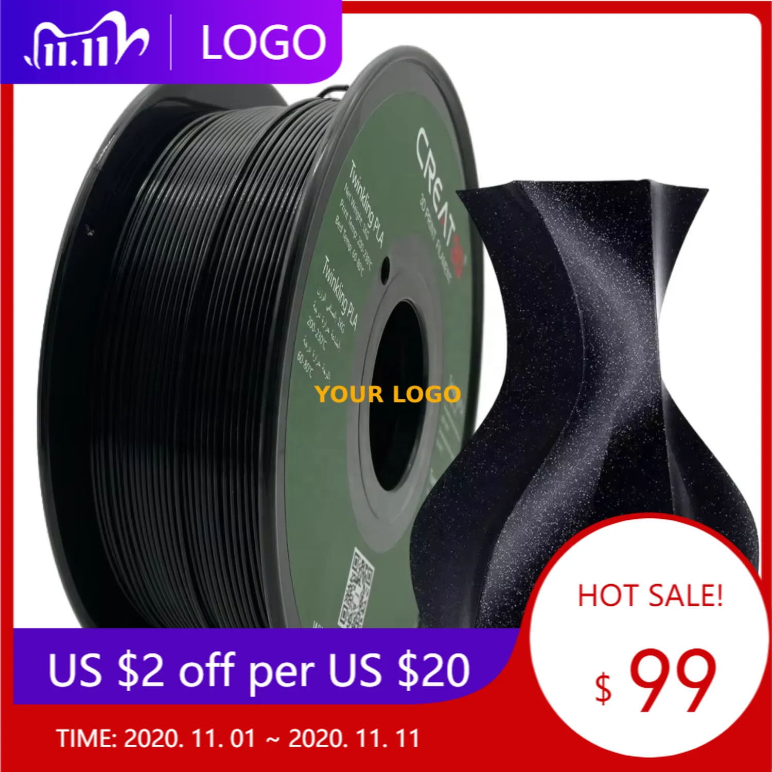 

STLFCreat3D Wholesale Twinkling PLA Shining 3D Filament Pla Glitter Color Pla Filamento 1.75mm 3D Printer Filament