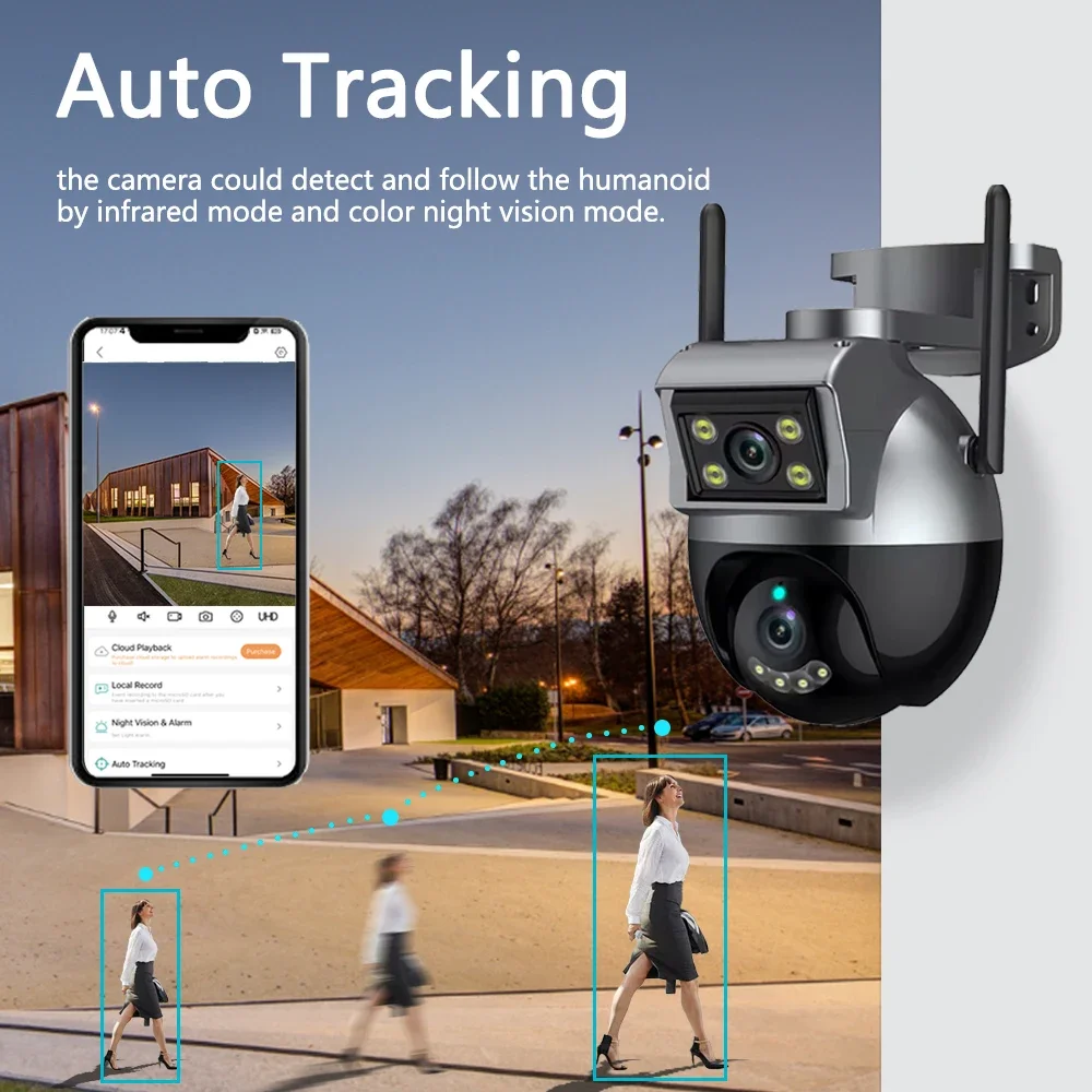 투야 듀얼 렌즈 양방향 오디오 PTZ 제어, 자동 추적 와이파이 감시 카메라, 보안 보호 카메라, 스마트 라이프, 4K, 8MP