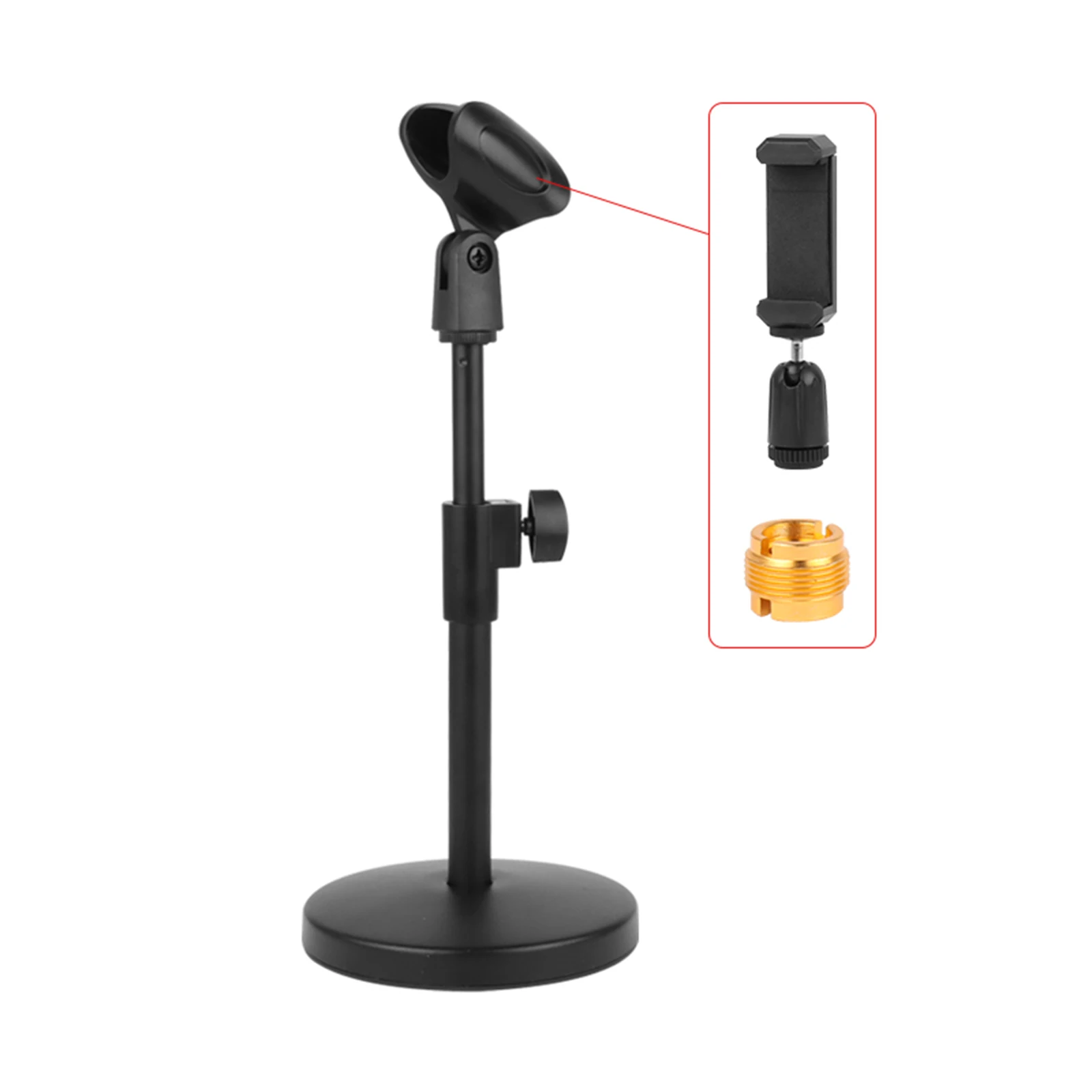 Desk Mic Stand Sturdy Fixed Clip Stable Holder Adjustable Height Foldable Tripod Mic Clip Holder Universal for Lectures Phone