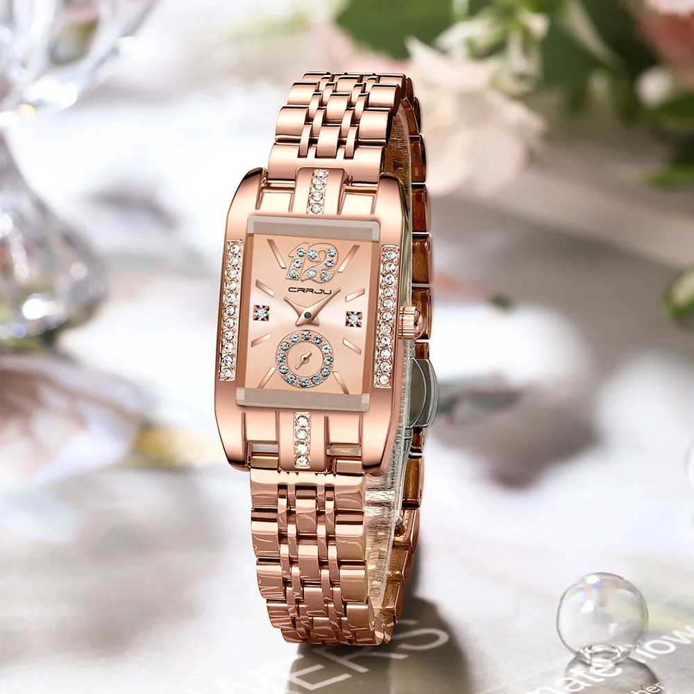 CRRJU Women Watches Luxury Rhinestone Fashion Elegant Wristwatch Quartz Watch For Girl Ladies Clock Relogio Feminino