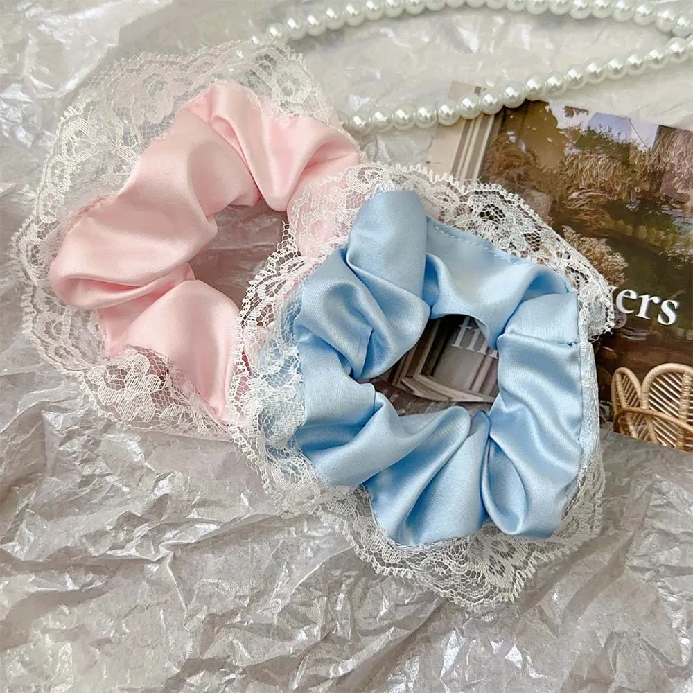 

New Korean Pink Lace Hairband Handmade Large Cute Hair Scrunchies High Elastic Scrunchies Ins Hair Accessories for Women Girls