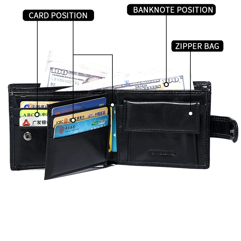 Leather Mens Wallet with Coin Pocket Genuine Leather Wallet for Men Short Style