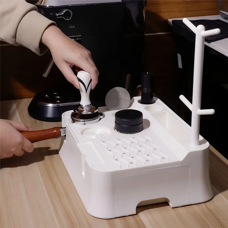 【Hot Price】Espresso Tamping Station Espresso Organizer Box Multifunctional Handle Coffee Grounds Box Organzier