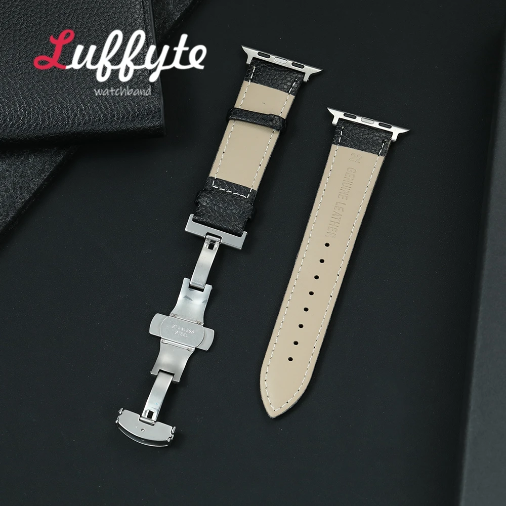 Cinturino in pelle PU a grana litchi per Apple Watch 1-11 Ultra SE 3 2 1 Cinturini da uomo d'affari per cinturino Iwatch 38-49mm