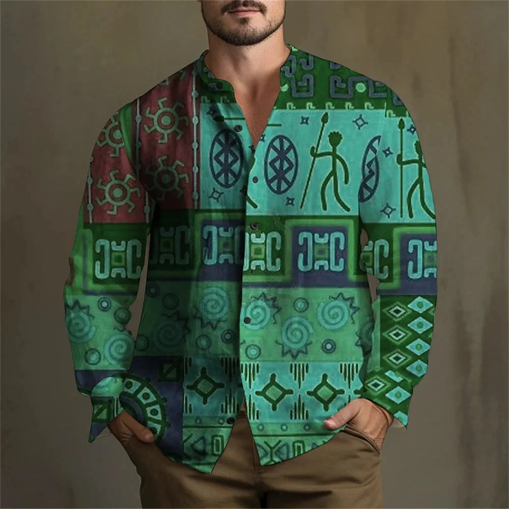 

American Retro Style Personalized Style Stand Up Collar Single Breasted Top High-Quality Design Long Sleeved Shirt MB12