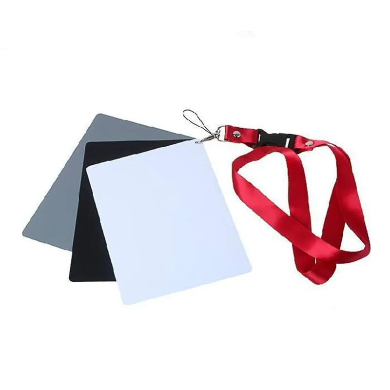 

10pcs/lot 3 in 1 Large Size Digital Camera 18% White Black Grey Balance Cards with Neck Strap for Digital Photography