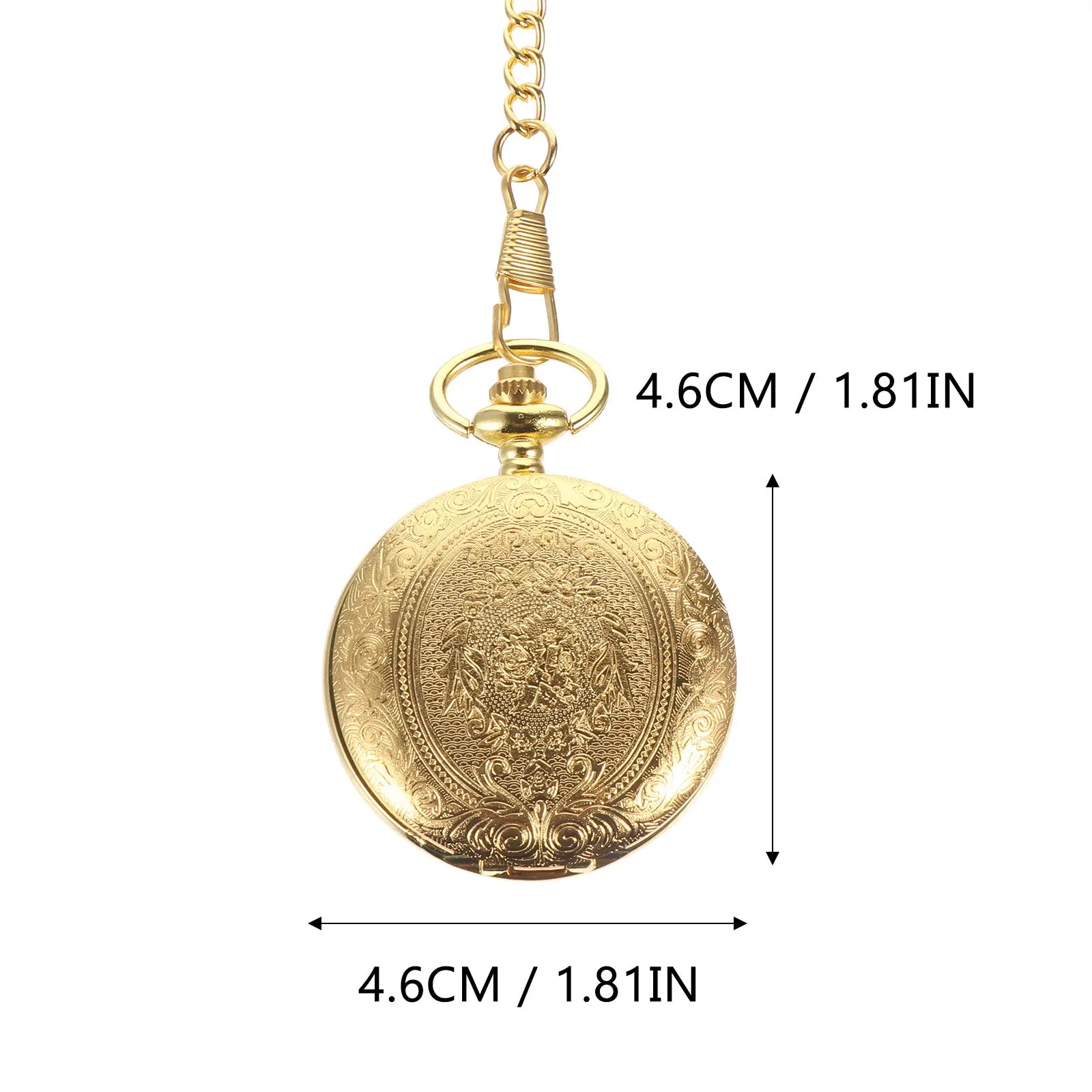 

Retro Pocket Watch Golden Alloy Carved Design Quartz Movement 12-Hour Dial Timepiece with Removable Chain for Clothing