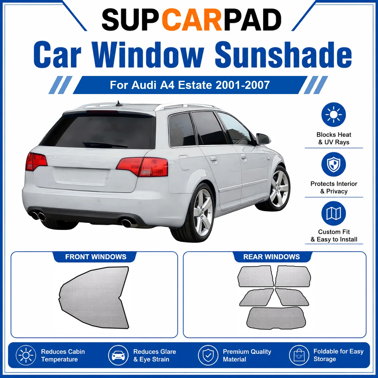 For Audi - Audi A4 Estate 2001-2007 Full Set Car Window Sunshades UV Block Privacy Heat Insulated Foldable Car Curtain