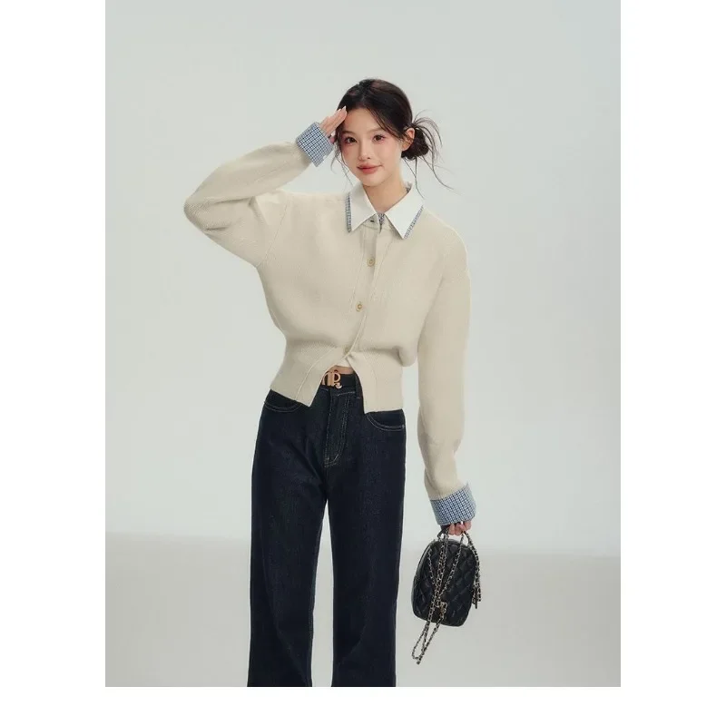

Women's Early Autumn Wear Top Fake Two-piece Shirt Collar Sweater
