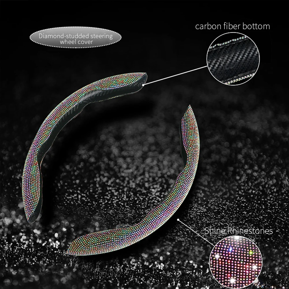 Bling Bling Diamond Steering Wheel Cover Universal Leather Sparkly Wheel Protector Anti-Slip Cover Car Accessories for Women