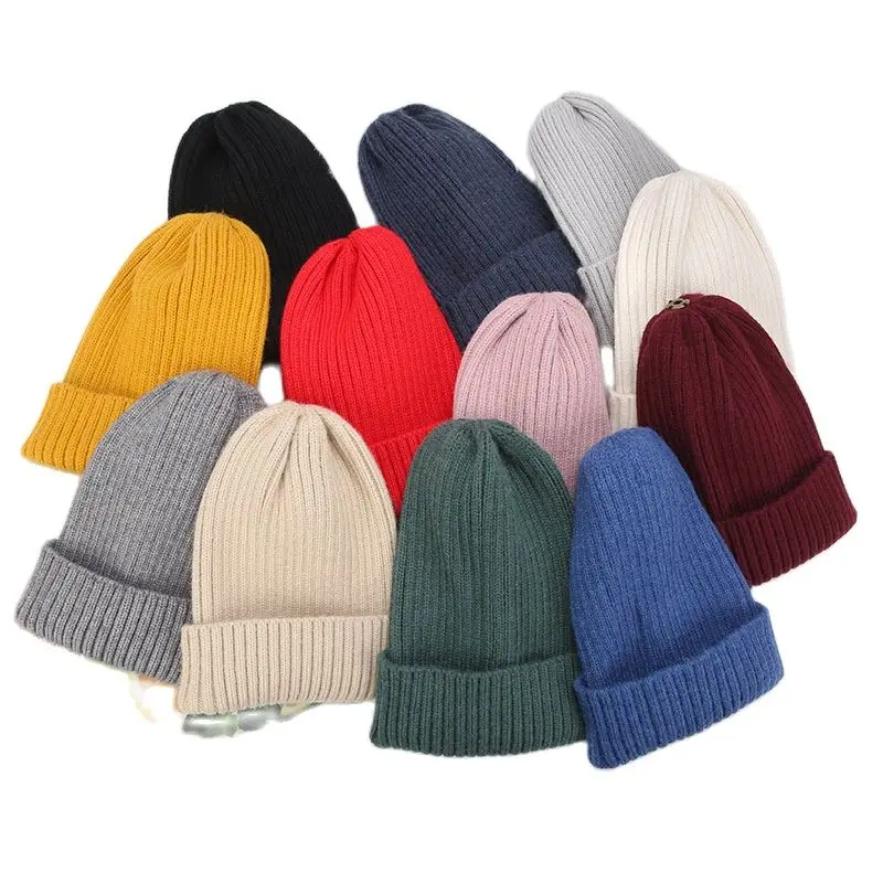 Women ladies Rabbit wool beanie hats Winter warm elastic skull cap Outdoor men solid plain knit hat Skullies gorras