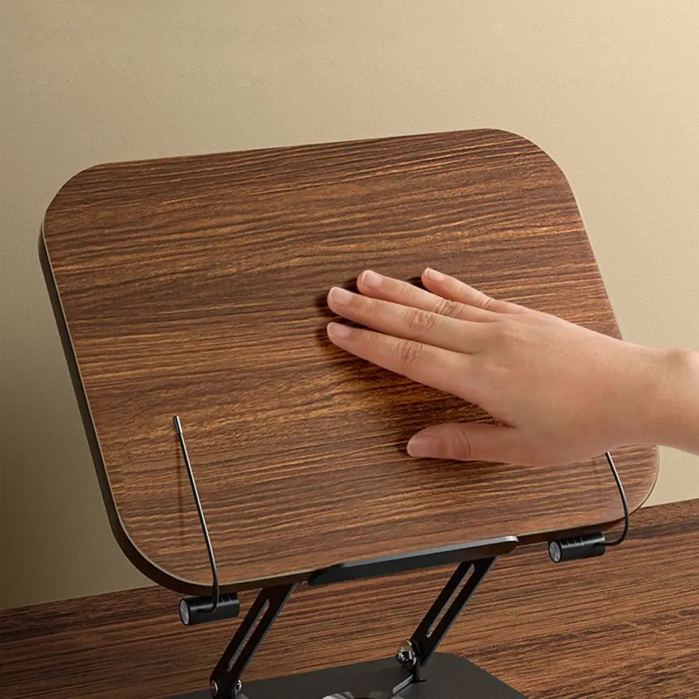 Scaffale da lettura in legno massello pieghevole 360 °   Supporto per libri con base girevole con clip elastiche per pagine Supporto per laptop regolabile per lettori