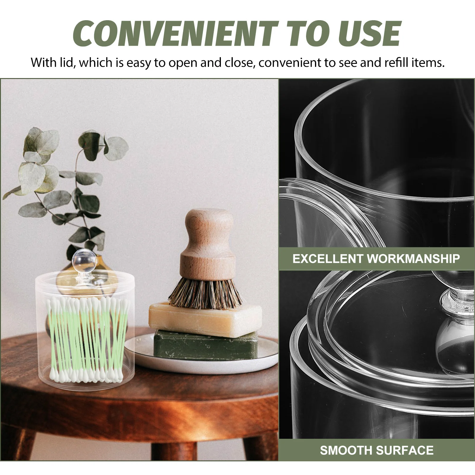 

3pcs Bathroom Storage Box Set Clear Material With Lid Cotton Swab Organizer Apothecary Jars For Makeup Cotton Pads Vanity